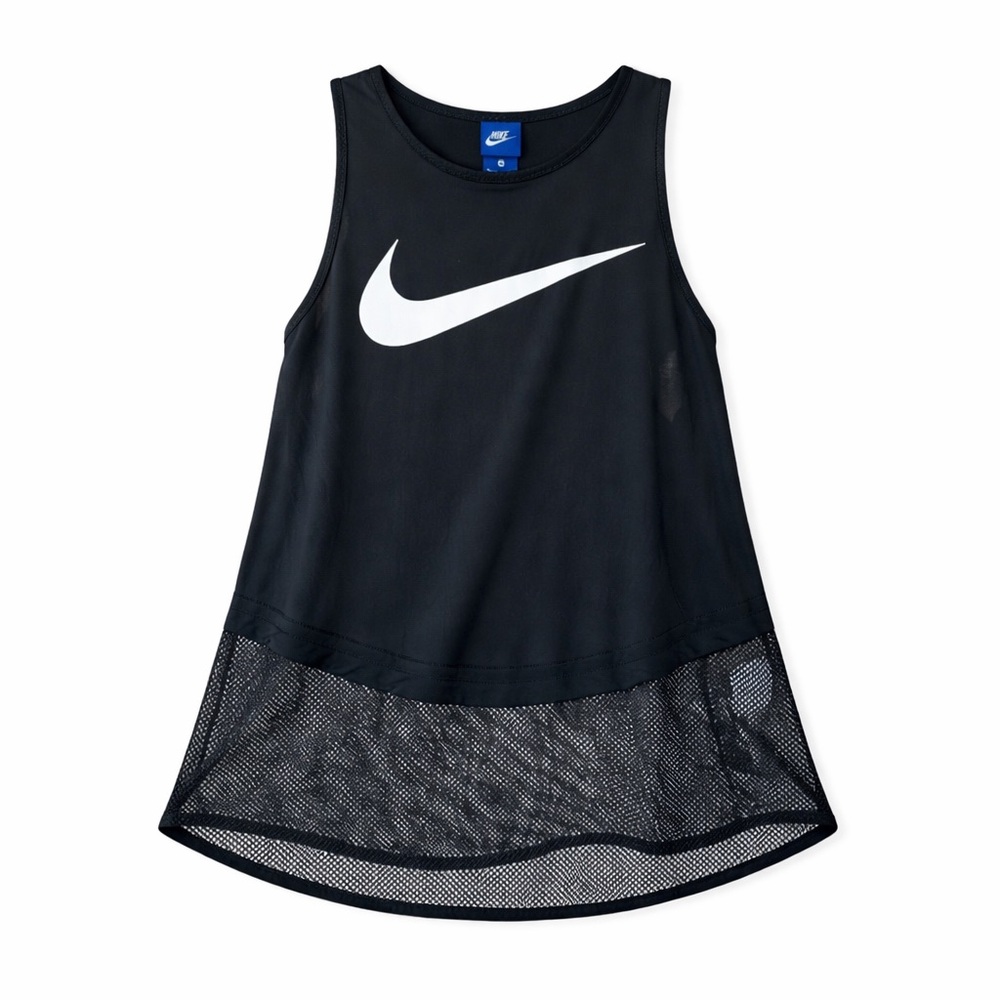 Nike Womens M Black Tunic Running Workout Top Mesh Dropped Hem Modal Flowy Sheer